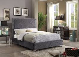 Button tufting decorates the headboard, and a nailhead trim lines the side for added traditional glam. Hampton Upholstered Bed In Grey Velvet Fabric W Options