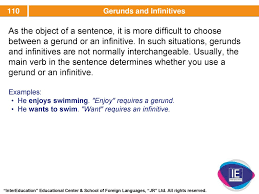 The hardest thing about learning english is understanding the gerund. Gerunds And Infinitives Online Presentation