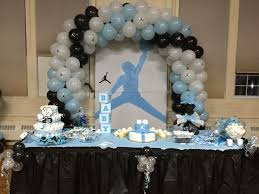 Michael Jordan Baby Shower Cake Table These Are Not Decorations You Buy At The Store Mom And My Sister Jordan Baby Shower Boy Baby Shower Themes Baby Shower