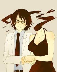 Anime Picture Search Engine 1girl Belt Celty Sturluson Couple Dress Dullahan Durarara Glasses Headless Holding Hands Kishit Durarara Celty Sturluson Anime