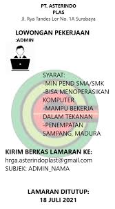 Perusahaan ini dirintis sebagai sebuah divisi dari pt citra van titipan kilat (tiki) untuk mengurusi jaringan. Lowongan Pekerjaan Pt Asterindo Plast Sampang Ditutup 18 Juli 2021 Cce Uim