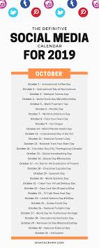 Social Media Holiday Calendar For October 2019 Social Media Calendar World Smile Day Social Media