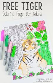 This tiger looks at you with his piercing eyes. Tiger Coloring Page For Grown Ups Easy Peasy And Fun