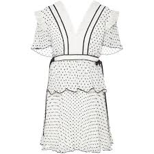 Black And White Self Portrait Dress Self Portrait Plumetis Frill Mini Dress Liked On Polyvore Featuring Dresses White Mini Dress V Ne Mini Dress White Short Sleeve Dress Necklines For Dresses