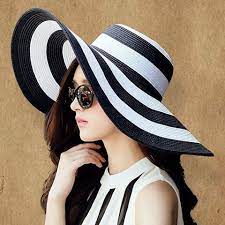 Stylish Wide Brim Black And White Striped Pattern Sun Hat For Women Sun Hats For Women Beachwear For Women Hats For Women
