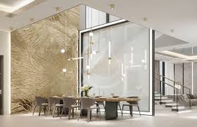 Double Height Sculptural And Iconic Chandelier Illuminates The Modern Dining Table An Adja Interior Wall Design Living Room Design Inspiration Interior Design