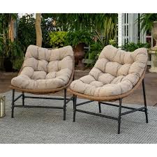 The distinctive styling of the interwoven wicker ropes brings elegance to any outdoor setting. Walker Edison Furniture Company Papasan Rattan Removable Cushions Metal Outdoor Patio Lounge Chairs With Natural Cushions Set Of 2 Hdrrsc2nl The Home Depot Patio Lounge Chairs Lounge Chair Outdoor Patio Chairs