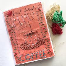 I am thrilled clever crafters are coming up with new and unique surfaces to stitch on like this awesome idea to embroider on a strainer. Studio Saturday Stitching Art Journal Pages Cloth Paper Scissors
