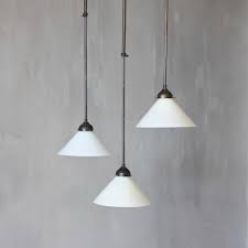 Milk glass pendant light waffle print antique shade brass. A Set Of 3 Adjustable Milk Glass Pendant Lights
