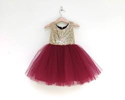 Burgundy Wine Red Flower Girl Dress Gold Sequin Burgundy Tulle Flower Girls Dress Birthday Party Dress Junior Bridesmaid Dresses
