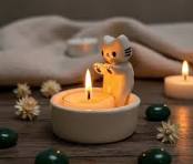 Portavelas de cerámica con forma de gato, regalo para amantes de los gatos,  decoración acogedora para el hogar, figura de gato kawaii, decoración con  ...