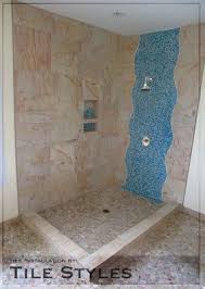 Tile Styles Custom Waterfall Design Using Blue Mosaic Glass Style Tile Mosaic Shower Tile Blue Mosaic Tile