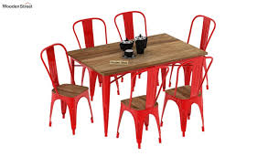 Red dining table sets throughout widely used 5 piece round dining table set with red chairssignature design view photo 10 of 25. Buy Cora Metal 6 Seater Dining Set Red Online In India Wooden Street