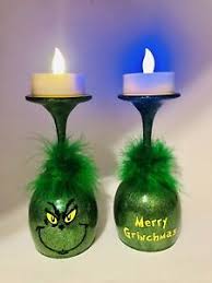 Grinch Wine Glass Tea Light Candle Holder Green Gift Holiday Christmas Xmas Ebay