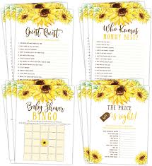 Here are eight free printables adorned with baby forest animals.there are word search and word scramble games, as well as a pin the tail on the fox game. Amazon Com Sunflower Baby Shower Games Bingo Find The Guest The Price Is Right Who Knows Mommy Best Pink And Gold Floral 25 Games Each Home Kitchen