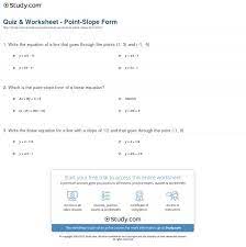 Quiz Worksheet Point Slope Form Study In Point Slope Form Worksheet With Answers Point Slope Point Slope Form Writing Equations