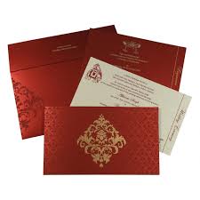 In indian tradition, when we talk about weddings, everything starts with an invitation. Moderate Red Shimmery Damask Themed Screen Printed Wedding Card Ain 8257h A2zweddingcards