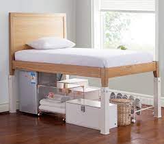 With a typical 8 x 12 shared dorm room or apartment you need to gain as much space as possible. Suprima Ultimate Height Bed Risers Carbon Steel White