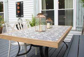 The outdoor table plans include tutorials for how to build. Diy Tile Tabletop Seeking Lavender Lane Diy Patio Table Patio Table Top Diy Table Decor