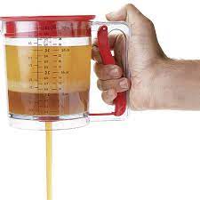 This fat separator has a drain built into the bottom of the cup so you don't have to worry about fat and liquid mixing together. The Easy Release Fat Separator Product Finecooking