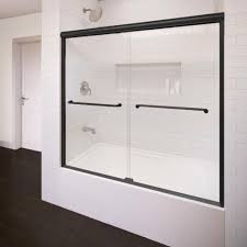 Infinity 58 5 In X 57 In Semi Frameless Sliding Clear Glass Tub Door In Wrought Iron With Towel Bar Infh05a5857clwi The Home Depot Tub Doors Glass Tub Glass Tub Enclosure