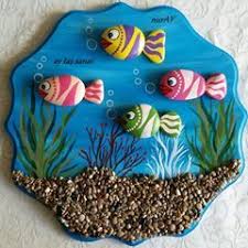 Mutlu Pazarlar Cap 31cm Tasboyamasanati Tasboyamatablo Elemegi Handmade Dogaltas Balik Denizalti Ren Rock Crafts Stone Crafts Seashell Crafts