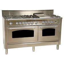 Defrost function, 220 volts, gas conversion kit included, interchangeable griddle with. Hallman 60 In 6 Cu Ft Double Oven Dual Fuel Italian Range True Convection 8 Burners Griddle Chrome Trim Stainless Steel Hdfr60cmss The Home Depot