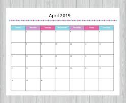 Printable April 2019 Calendar Seasonal Monthly Calendar Editable April Calendar Instant Pdf Do Calendar 2019 Calendar Calendar Printables