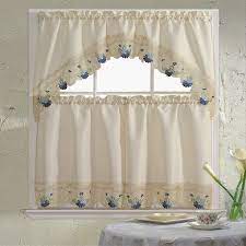 Enhance The Look Of Your Kitchen Windows With This 3 Pieces Embroidered Curtain Set The Set Comes With A Swa Curtains Kitchen Curtain Designs Kitchen Curtains