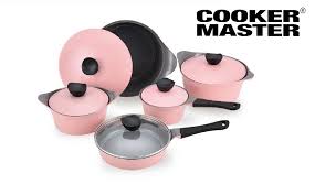 Cookermaster Cast Aluminum Cookware Set Bakelite Handle Superb Non Stick Marble Coating Pink Painted Aluminum Lid Induction Ba Cookware Set It Cast Bakelite