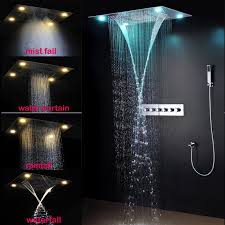 Luxurious Led Shower System Ceiling Mount Rain Head Set Big Rain Shower Head Dual Rain And Waterfall Shower Sets Shower Heads Shower Systems Big Shower Heads