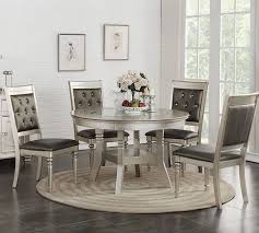 What are the shipping options for round gray dining room sets? Eclipse Furnishings 5pc Silver Stella Collection Round Dining Table Set Round Dining Table Sets Round Dining Room Round Dining Room Sets