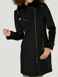 Via Spiga Asymmetrical Faux Fur Collar Coat Black U Gem