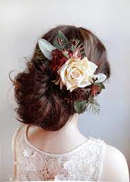 Wedding Hair Piece Burgundy Wedding Cream Hair Accessories Etsy Floral Hair Pieces Wedding Hair Pieces Bridal Hair Flowers