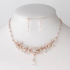 Rose Gold Plated Crystal Floral Bridal Jewelry Set Bridal Necklace Set Bridal Fashion Jewelry Bridal Jewelry Sets