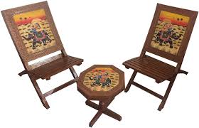 Great savings & free delivery / collection on many items. Saarthi Rajasthani Dhola Maru Handmade Wooden Folding Chairs And Table Multicolour Set Of 3 Amazon In Electronics