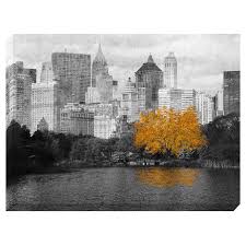 Black And White Cityscape Painting Color Pop Gold Tree Black White Canvas Art Tree Painting Framed Art Wall Decor Painting Frames