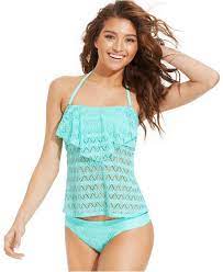 Hula Honey Crochet Flounce Tankini Top Hipster Brief Bottom Juniors Swimwear Macy S Bandeau Tankini Top Swimsuits Cute Swimsuits