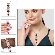 Ruby Garnet Gemstone Mother's Day Handmade Silver Jewelry Pendant 4"