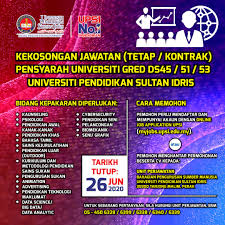 Pendidikan merangkumi proses pengajaran dan pembelajaran sesuatu kepakaran yang khusus. Upsi Malaysia On Twitter Iklan Kekosongan Jawatan Tetap Kontrak Pensyarah Universiti Gred Ds45 Ds51 Ds53 Universiti Pendidikan Sultan Idris Upsi Https T Co Jkfloqen86