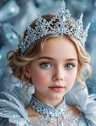 A young girl in a tiara with snow