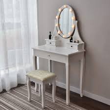 Black vanity with mirror lacapuchina co. Amazon Com Makeup Vanity Table Set Mirror With Led Lights Dressing Table And Stool Set With Drawers Removable Top Organizer Multi Functional Writing Desk Padded Stool Large Bedroom Vanities Tables With Benches Furniture