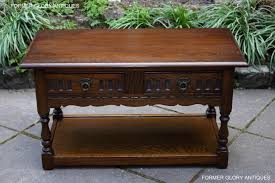 Modrest peak modern black oak coffee table by vig furniture inc. A Wood Brothers Old Charm Carved Light Oak Two Drawer Coffee Table Former Glory Antiques