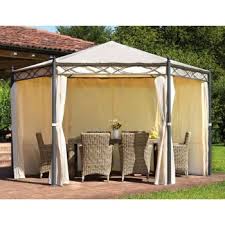 Tonnelle de jardin thira 3 x 4 m de la marque hespéride.le mobilier extérieur idéal pour vous protéger du soleil et des fortes chaleurs en été, la tonnelle de son toit possède une double toile de 200 gr/m² et elle s'accompagne de 6 rideaux en polyester de 160 gr/m².l'ensemble de la tonnelle de jardin est. Tonnelle Hexagonal 4 M En Fer Gris Anthracite Couleur Sable Caesaroo