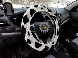 Cow Steering Wheel Cover Crochet Steering Wheel Cover Cute Steering Wheel Cover Auto Accessory In 2021 Steering Wheel Cover Wheel Cover Steering Wheel
