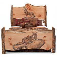 Howling Wolf Carved Aspen Log Bed Carved Beds Cabin Furniture Rustic Log Furniture