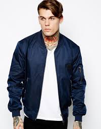 Eleven Paris Bomber Jacket In Blue For Men Navy Lyst Blue Bomber Jacket Bomber Jacket Bomber Jacket Outfit