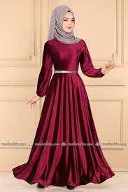 Modaselvim Elbise Kemerli Kadife Tesettur Elbise Pl6014 Bordo Hijab Style Dress Pakistani Fashion Fashion