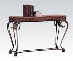 Carmel Cherry Wood Metal Wrought Iron Sofa Table Wrought Iron Console Table Wood And Metal Iron Patio Furniture