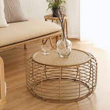 handmade rattan round coffee table with bamboo woven tray mydecorshop bamboe tafel woonkamer tafel woonkamertafels